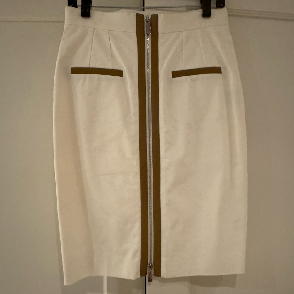 Barbara Bui Front Zip Leather Trim Pencil Skirt